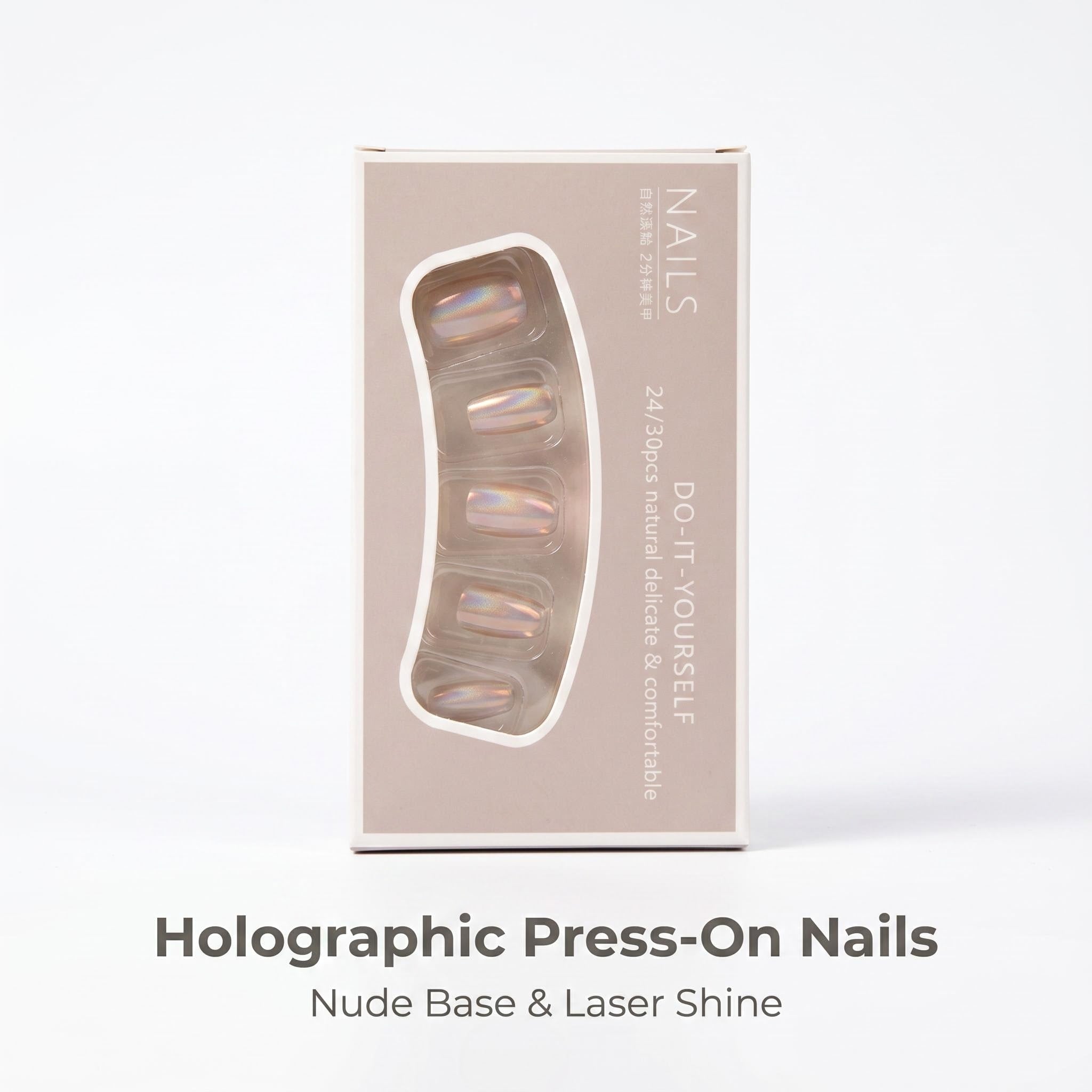 1419 Nude Holographic Iridescent Press On Nails Set