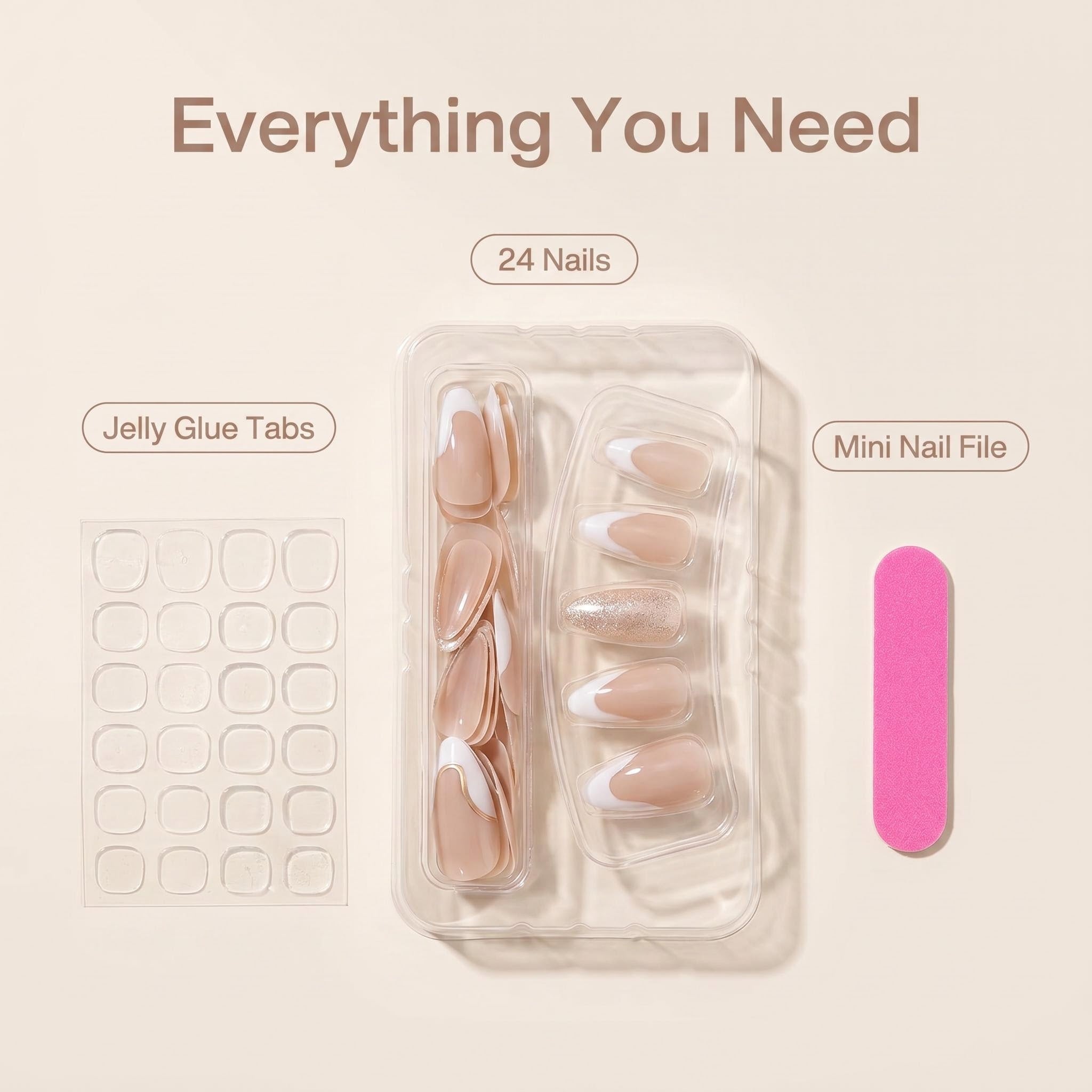 1733 24Pcs Nude French Long Almond