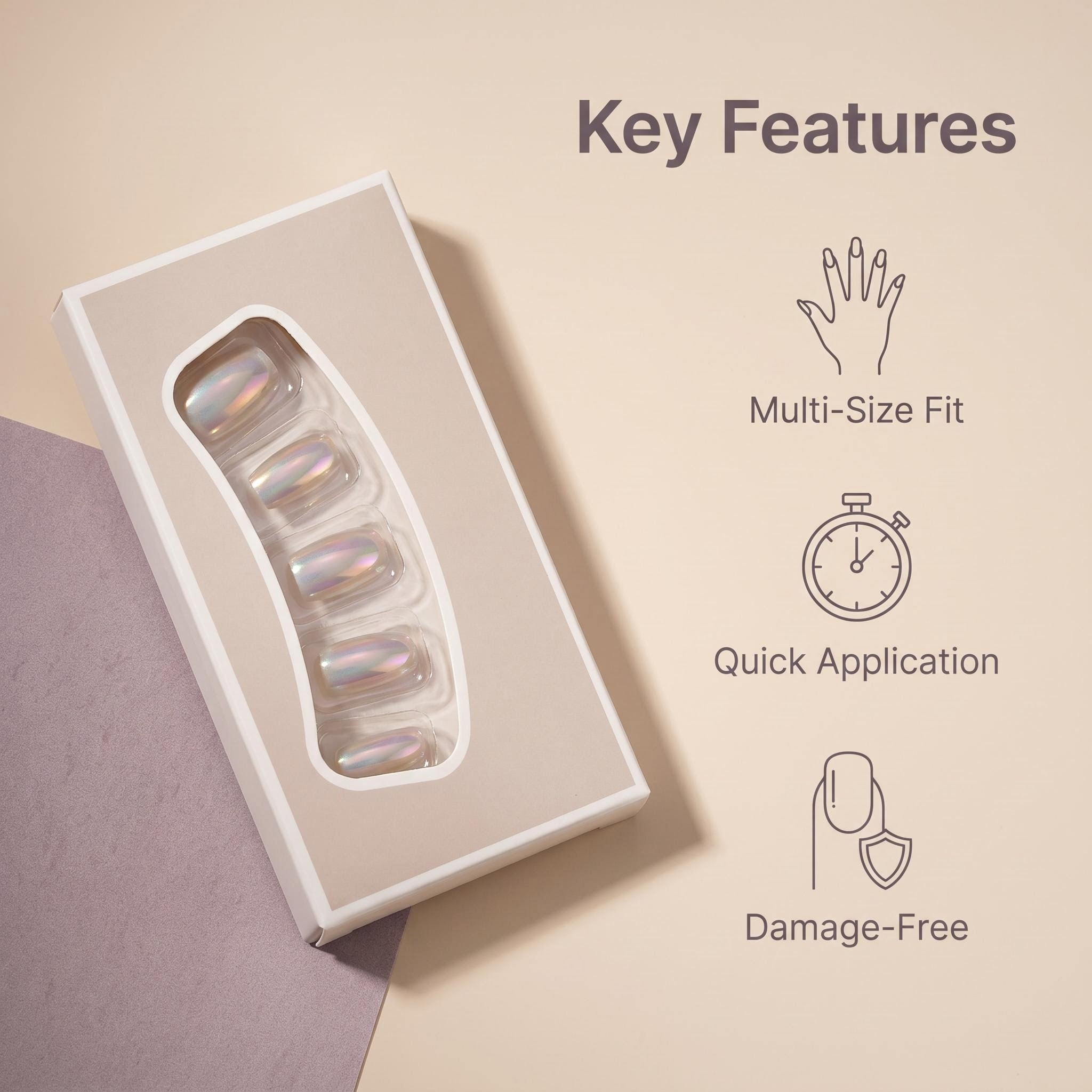 1419 Nude Holographic Iridescent Press On Nails Set