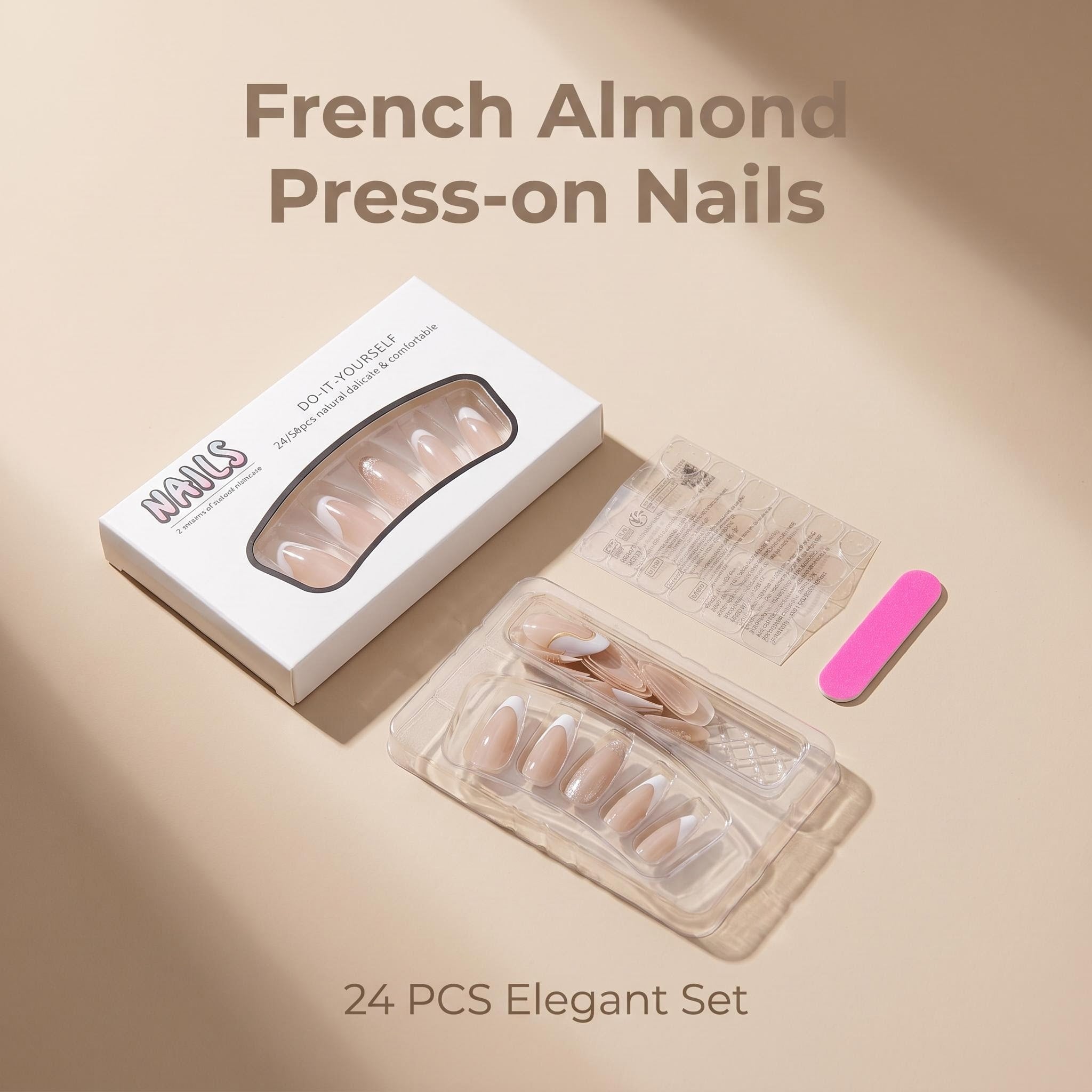 1733 24Pcs Nude French Long Almond