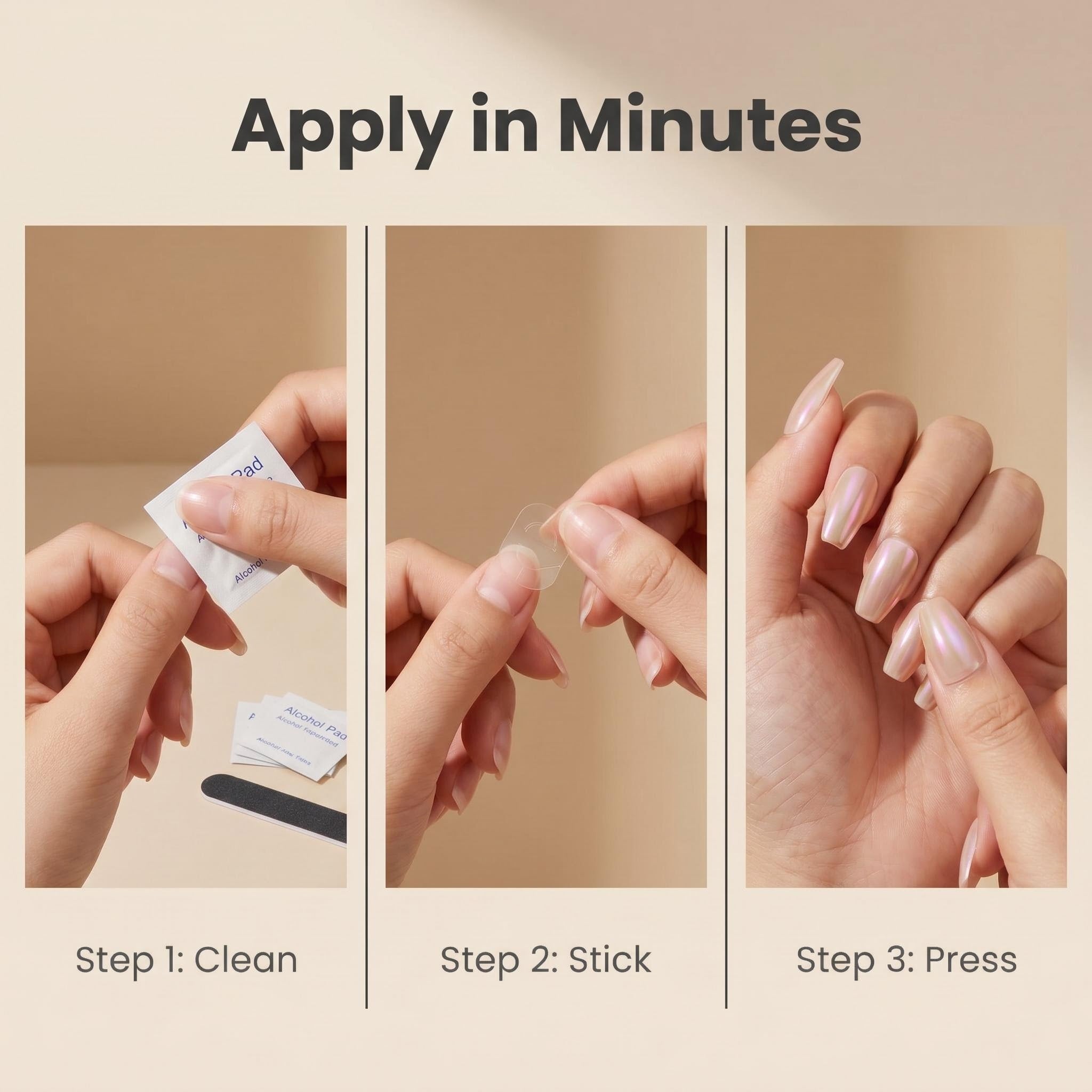 1419 Nude Holographic Iridescent Press On Nails Set